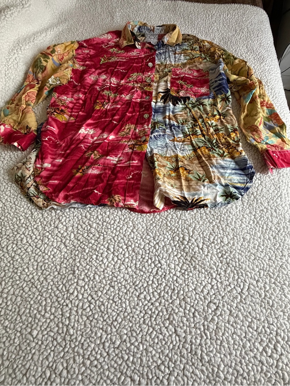 Mixed-Print Button-Down Shirt in Red, Yellow & Blue